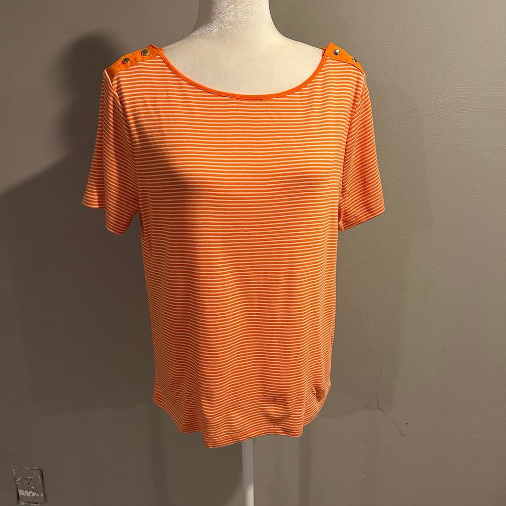 NWT Lauren Ralph Lauren Orange Stripe Knit Shirt Womens XL NEW